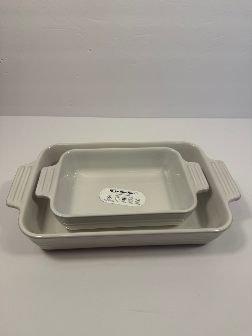 Le Creuset Set of 2 Rectangular Baking Dishes 25cm Meringue Cream 18cm White